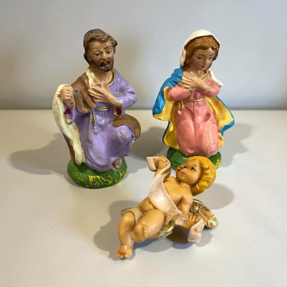 Vintage 1960S Mary Joseph Angel Nativity Replacement Chalkware Figures Christmas